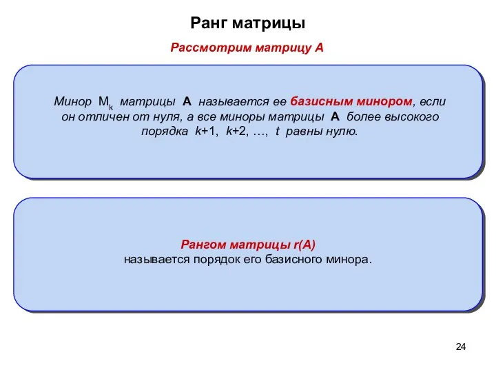 Ранг матрицы Рассмотрим матрицу A Рангом матрицы r(A) называется порядок его