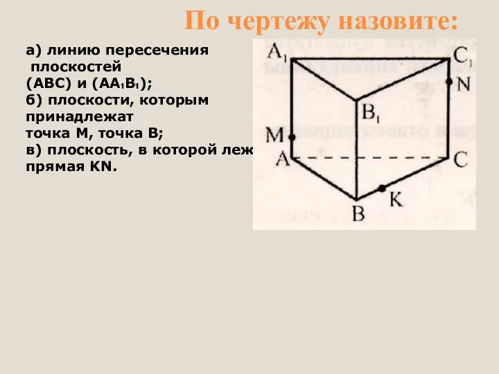 По чертежу назовите: а) линию пересечения плоскостей (АВС) и (АА₁В₁); б)