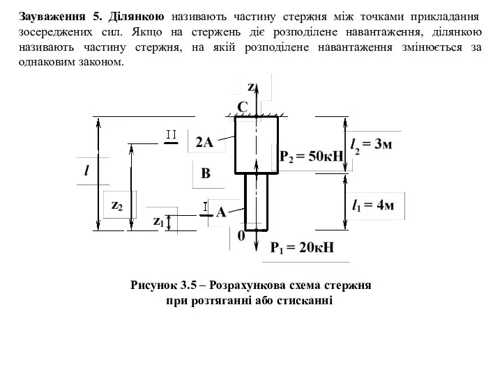 Зауваження 5. Ділянкою називають частину стержня між точками прикладання зосереджених сил.