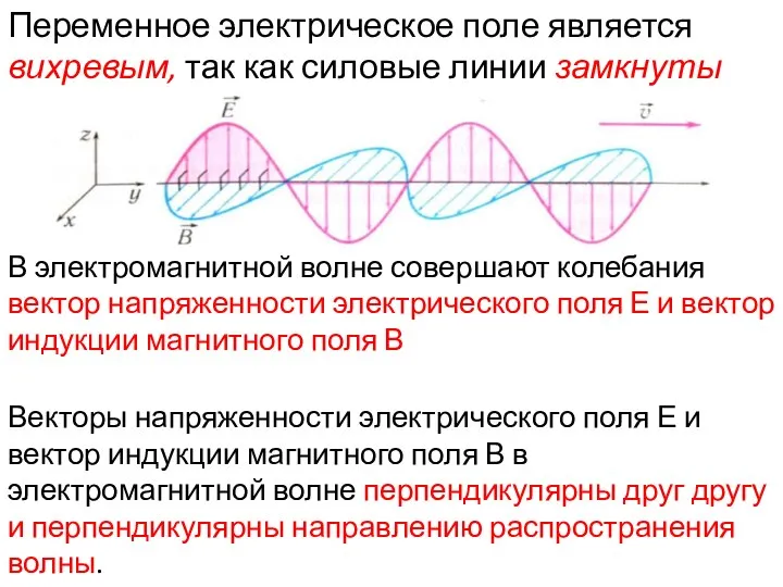 Переменное электрическое поле является вихревым, так как силовые линии замкнуты В