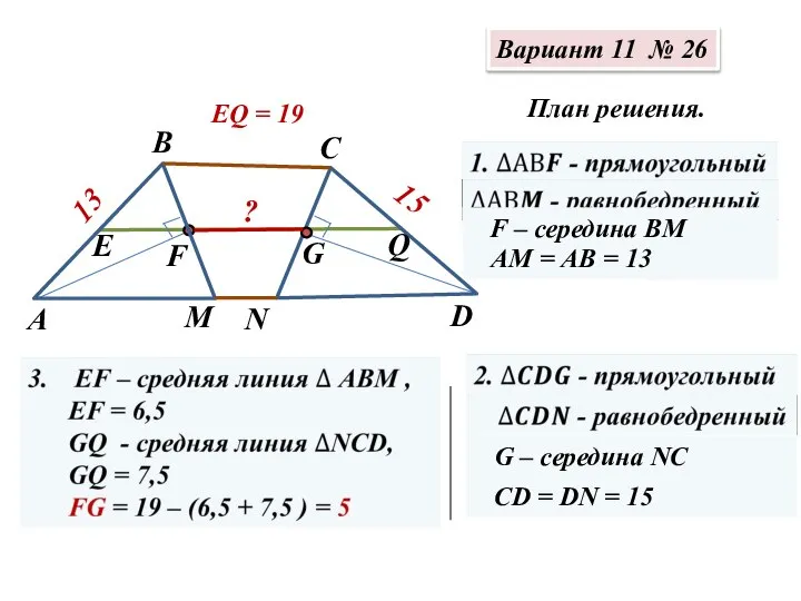 Вариант 11 № 26 План решения. АМ = АВ = 13