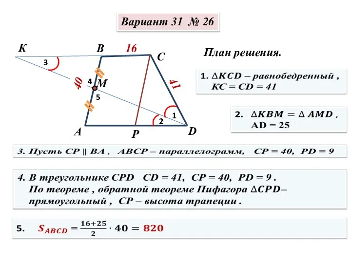 Вариант 31 № 26 План решения. М К 1 2 3