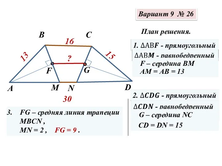 Вариант 9 № 26 План решения. АМ = АВ = 13