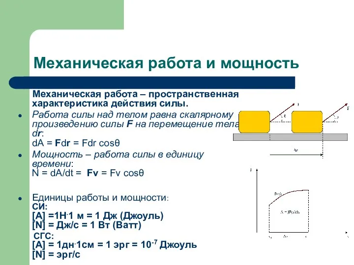 Механическая работа и мощность Механическая работа – пространственная характеристика действия силы.