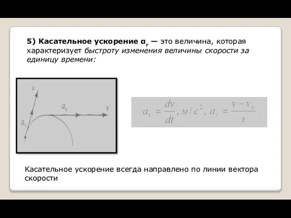 5) Касательное ускорение αr — это величина, которая характеризует быстроту изменения