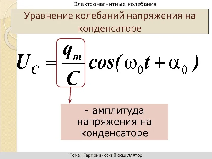 Уравнение колебаний напряжения на конденсаторе - амплитуда напряжения на конденсаторе