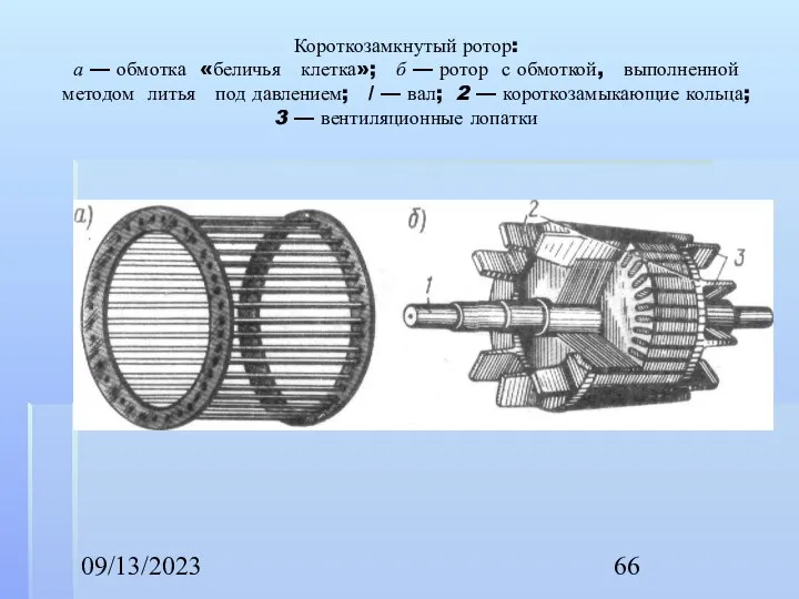 09/13/2023 Короткозамкнутый ротор: а — обмотка «беличья клетка»; б — ротор