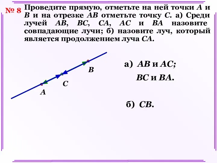 № 8 Проведите прямую, отметьте на ней точки A и B