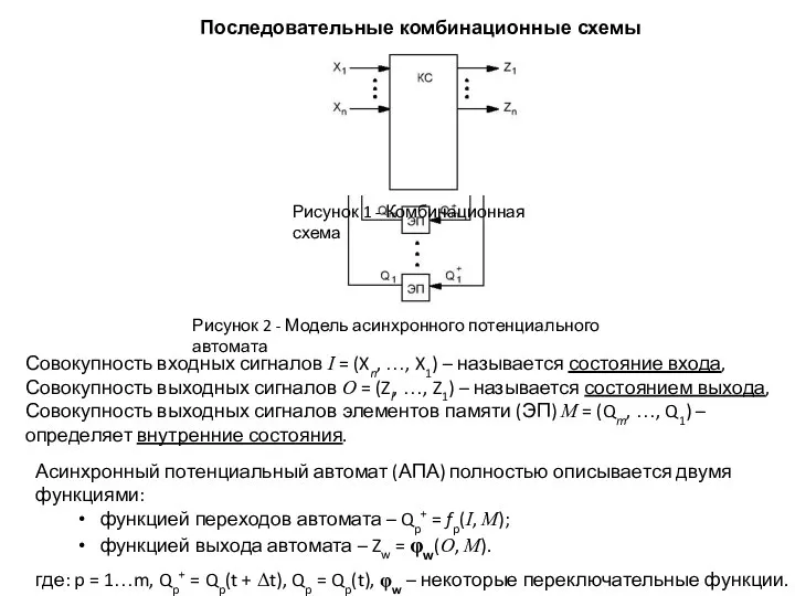 Рисунок 2 - Модель асинхронного потенциального автомата Последовательные комбинационные схемы Совокупность