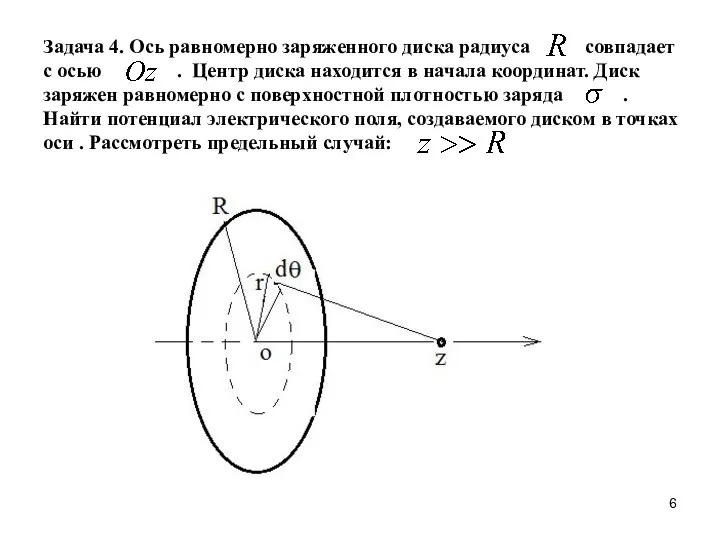 Задача 4. Ось равномерно заряженного диска радиуса совпадает с осью .