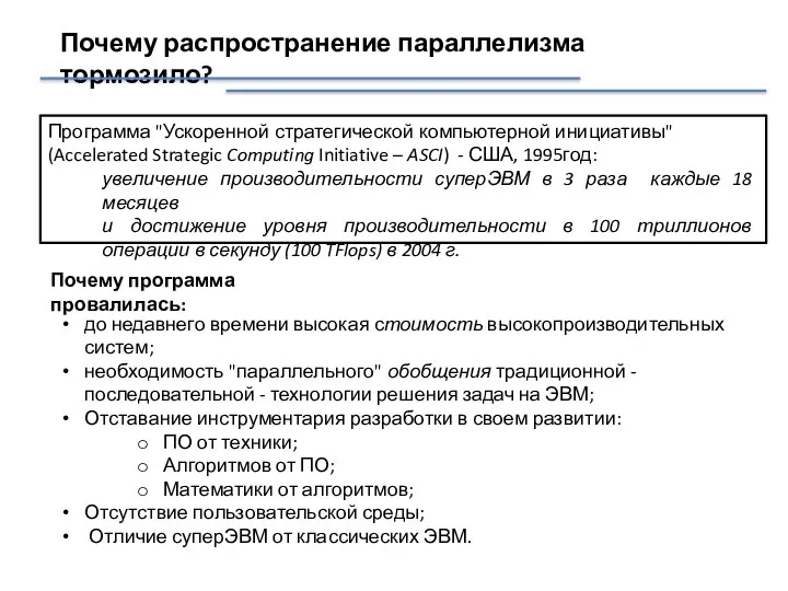 Почему распространение параллелизма тормозило? Программа "Ускоренной стратегической компьютерной инициативы" (Accelerated Strategic