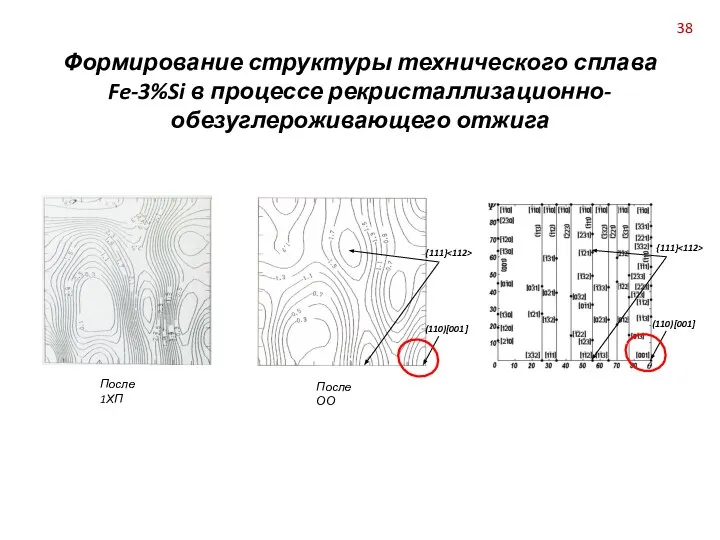 Формирование структуры технического сплава Fe-3%Si в процессе рекристаллизационно-обезуглероживающего отжига После ОО После 1ХП