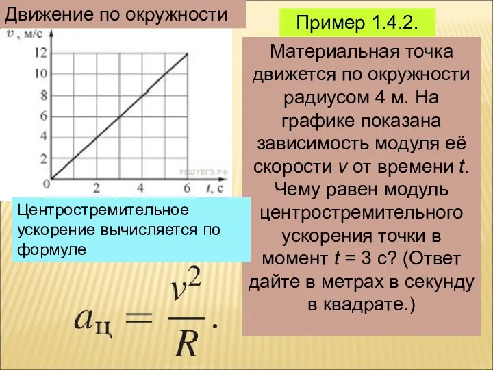 Пример 1.4.2. Движение по окружности Материальная точка движется по окружности радиусом