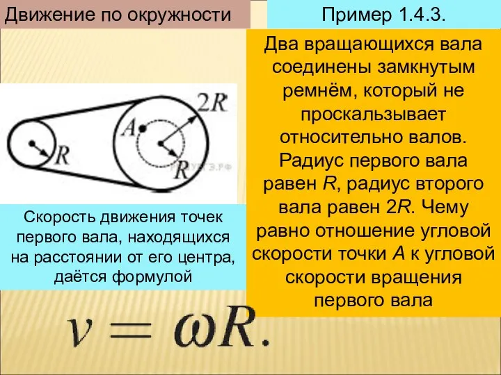 Пример 1.4.3. Движение по окружности Два вращающихся вала соединены замкнутым ремнём,