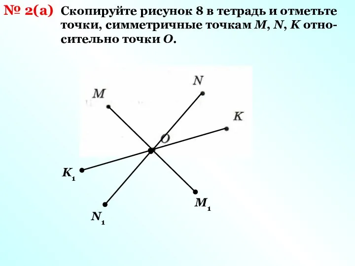 № 2(а) Скопируйте рисунок 8 в тетрадь и отметьте точки, симметричные