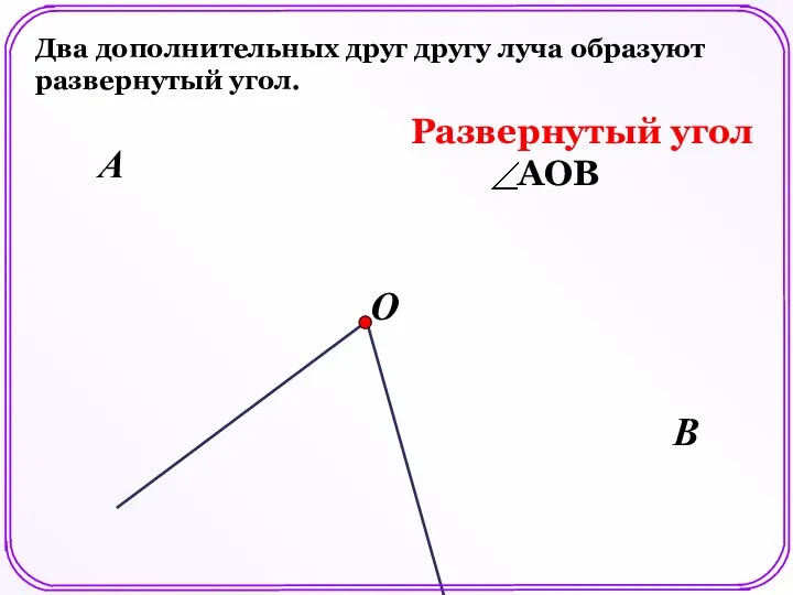 Два дополнительных друг другу луча образуют развернутый угол. О В А