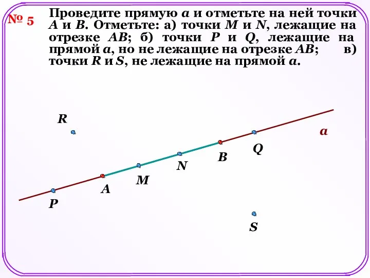 № 5 Проведите прямую a и отметьте на ней точки A