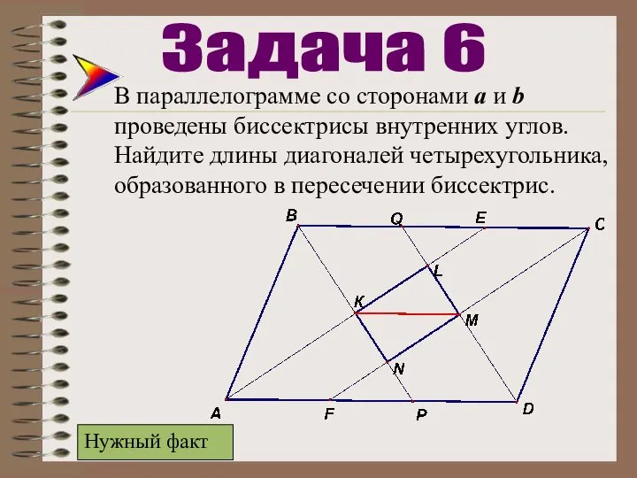 В параллелограмме со сторонами а и b проведены биссектрисы внутренних углов.