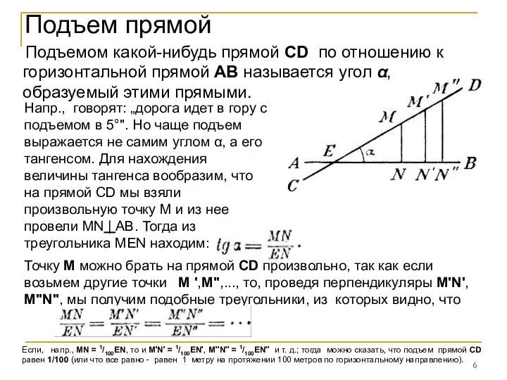 Подъем прямой Подъемом какой-нибудь прямой CD по отношению к горизонтальной прямой