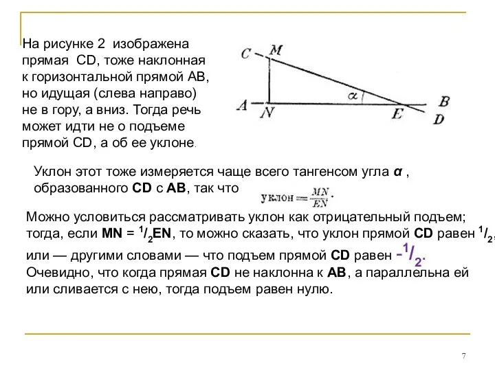 Уклон этот тоже измеряется чаще всего тангенсом угла α , образованного