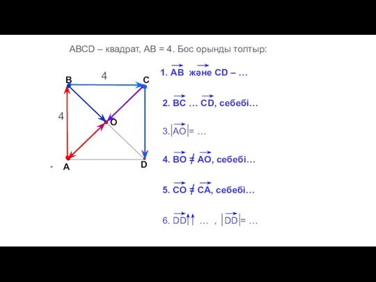 АВСD – квадрат, АВ = 4. Бос орынды толтыр: 4 4