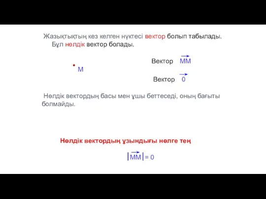 Жазықтықтың кез келген нүктесі вектор болып табылады. Бұл нөлдік вектор болады.