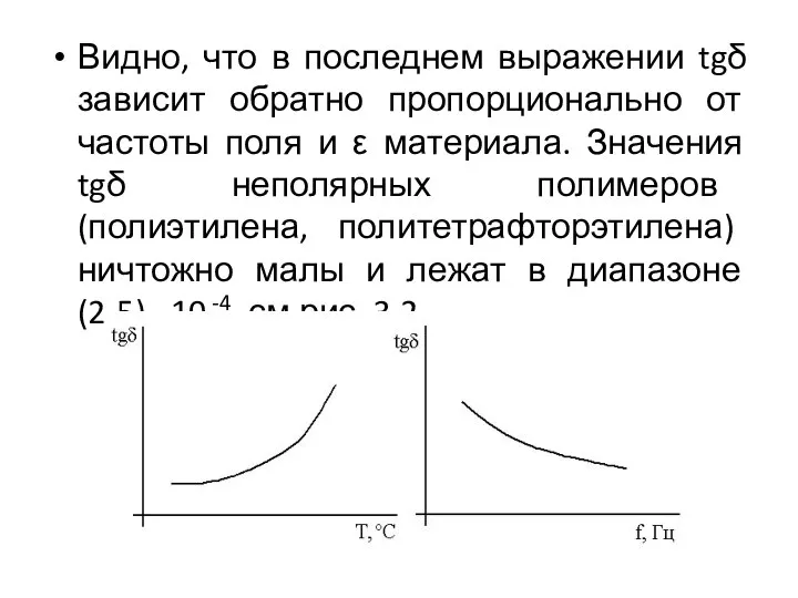 Видно, что в последнем выражении tgδ зависит обратно пропорционально от частоты