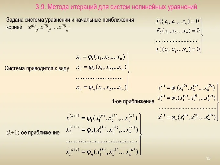 3.9. Метода итераций для систем нелинейных уравнений Задана система уравнений и