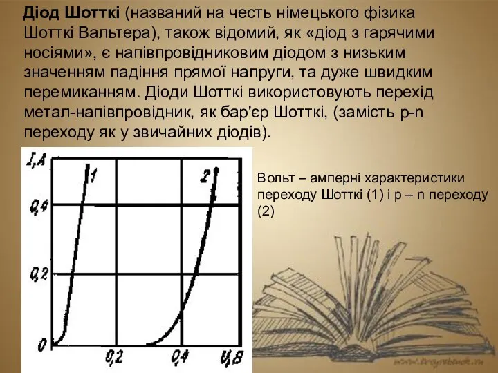 Діод Шотткі (названий на честь німецького фізика Шотткі Вальтера), також відомий,