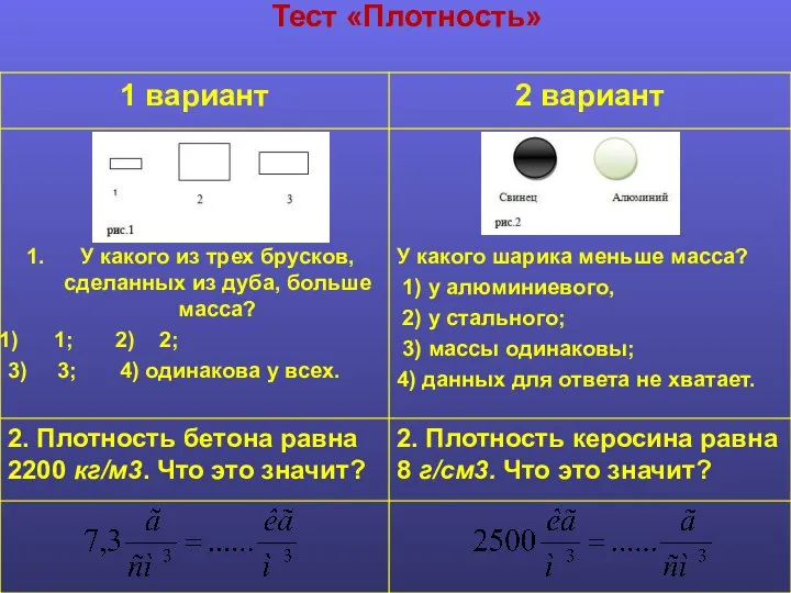 Тест «Плотность»