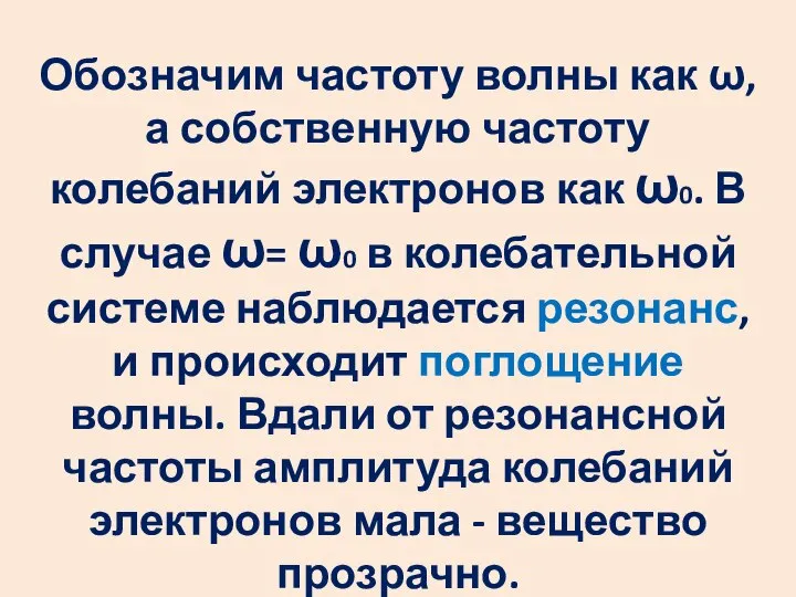 Обозначим частоту волны как ω, а собственную частоту колебаний электронов как