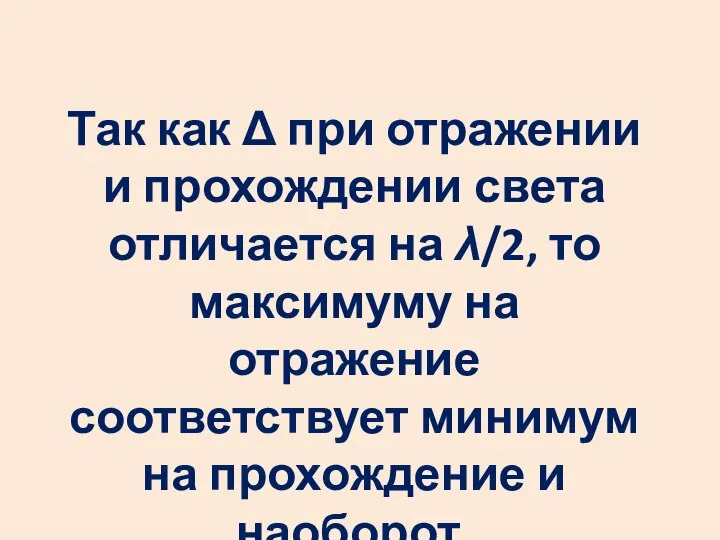 Так как Δ при отражении и прохождении света отличается на λ/2,