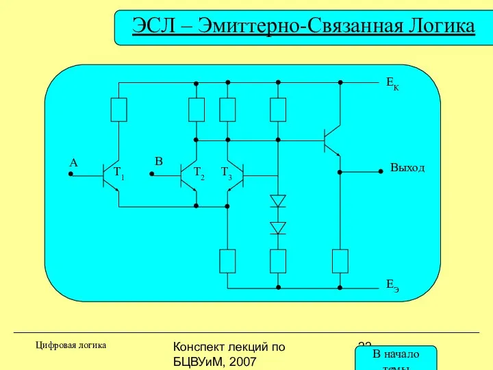 Конспект лекций по БЦВУиМ, 2007 ЭСЛ – Эмиттерно-Связанная Логика Цифровая логика