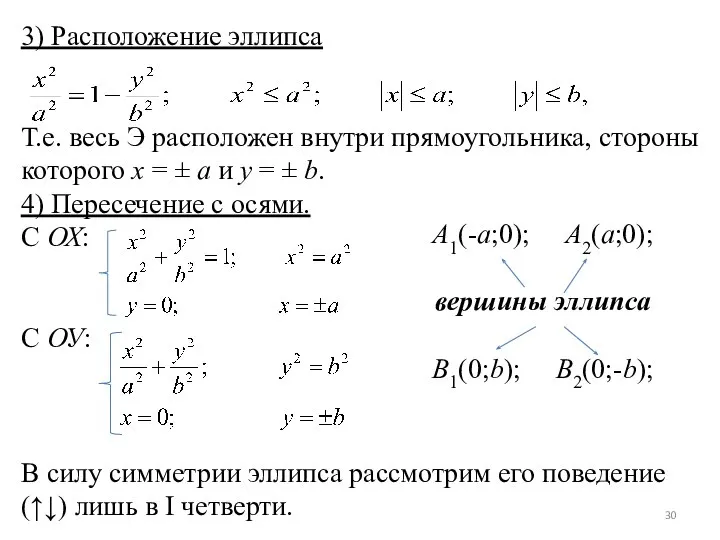 3) Расположение эллипса Т.е. весь Э расположен внутри прямоугольника, стороны которого