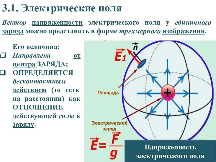 3.1. Электрические поля Вектор напряженности электрического поля у единичного заряда можно