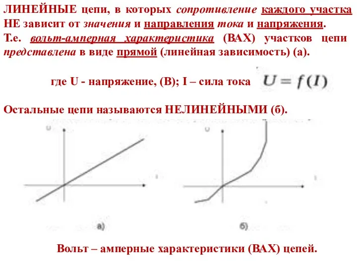 ЛИНЕЙНЫЕ цепи, в которых сопротивление каждого участка НЕ зависит от значения