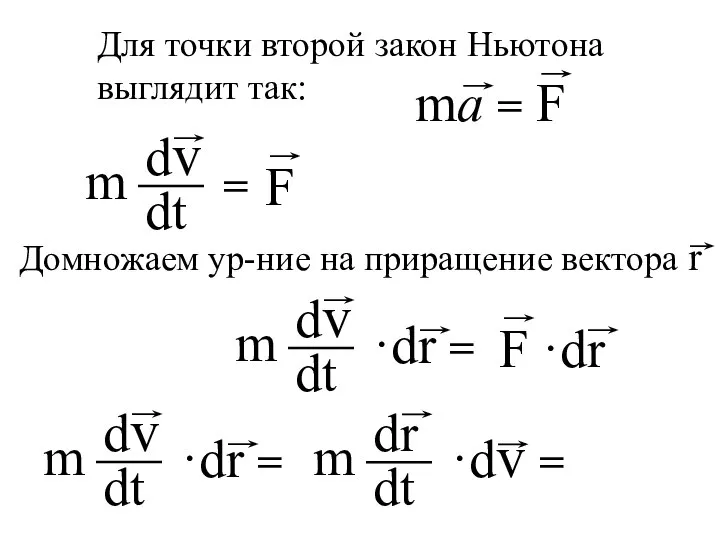 Для точки второй закон Ньютона выглядит так: