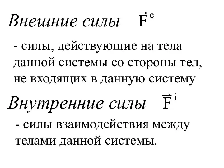 Внешние силы Внутренние силы - силы, действующие на тела данной системы