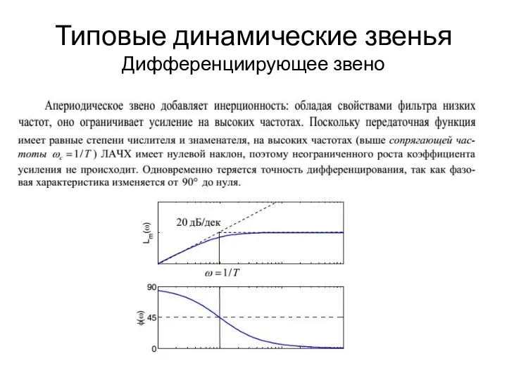 Типовые динамические звенья Дифференциирующее звено