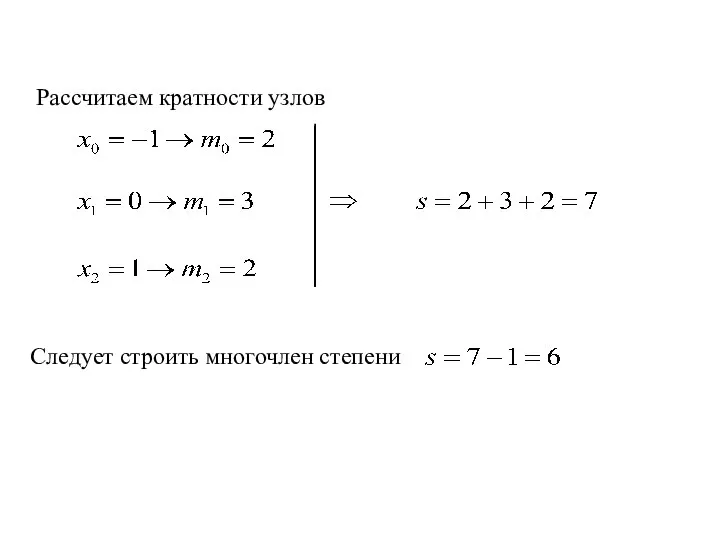 Рассчитаем кратности узлов Следует строить многочлен степени