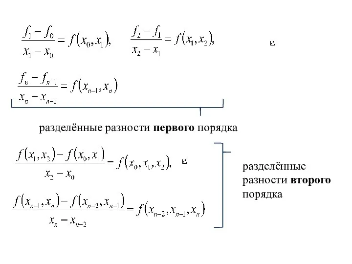 разделённые разности первого порядка разделённые разности второго порядка