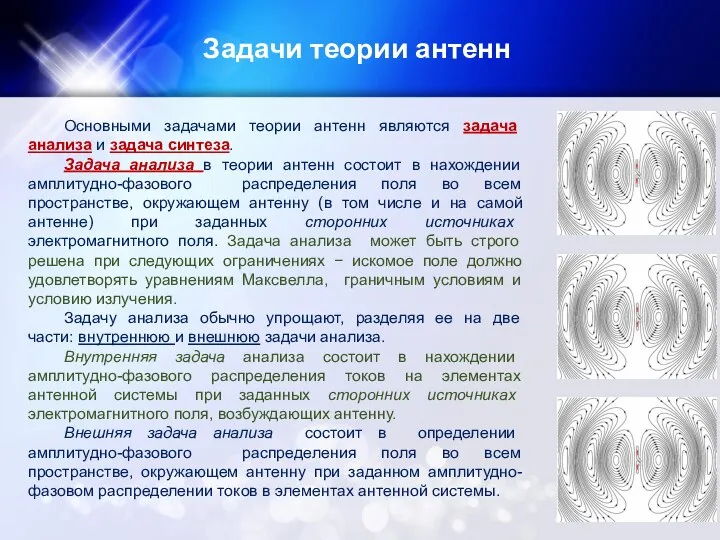 Задачи теории антенн Основными задачами теории антенн являются задача анализа и