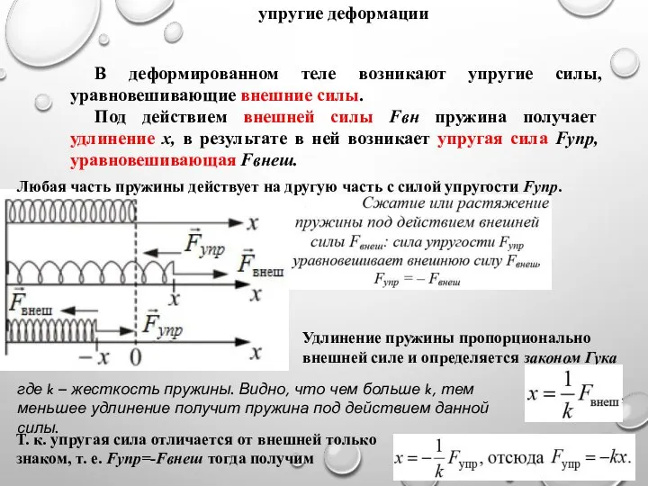 упругие деформации В деформированном теле возникают упругие силы, уравновешивающие внешние силы.