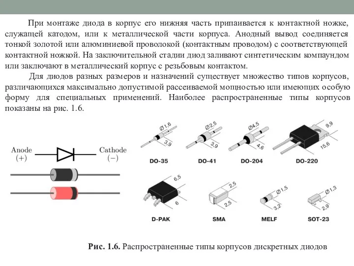 При монтаже диода в корпус его нижняя часть припаивается к контактной