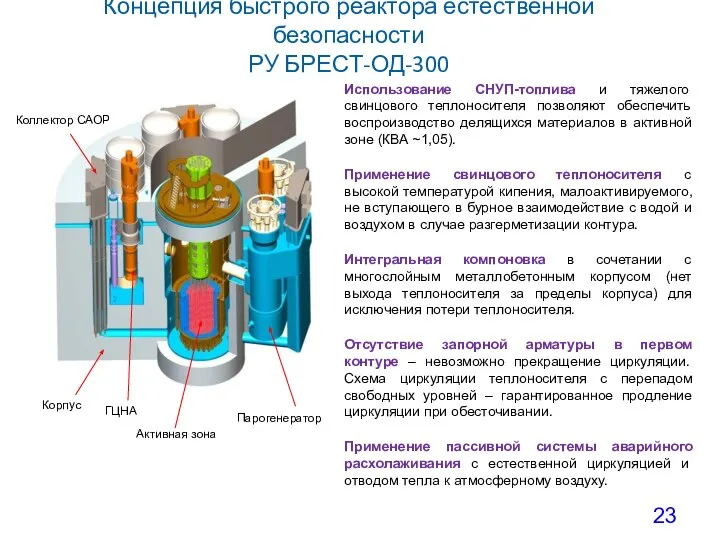 Концепция быстрого реактора естественной безопасности РУ БРЕСТ-ОД-300 ГЦНА Парогенератор Корпус Активная
