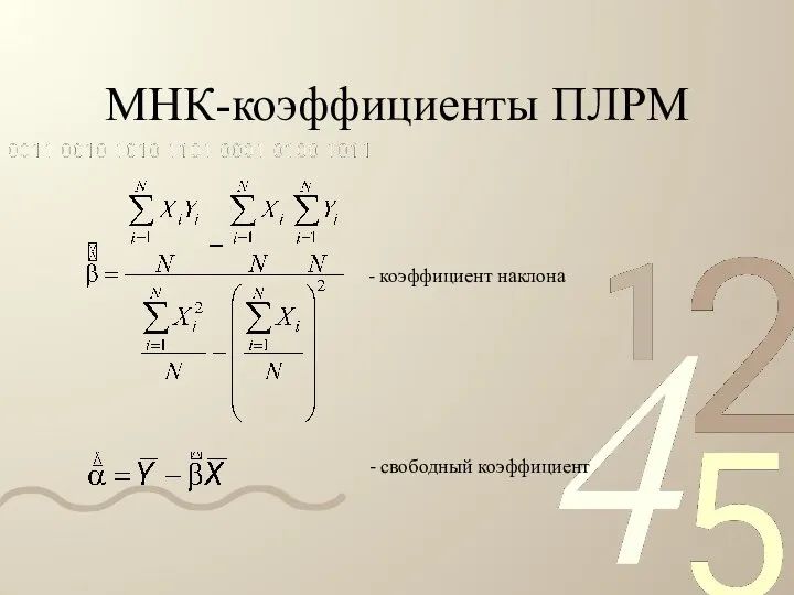 МНК-коэффициенты ПЛРМ - коэффициент наклона - свободный коэффициент