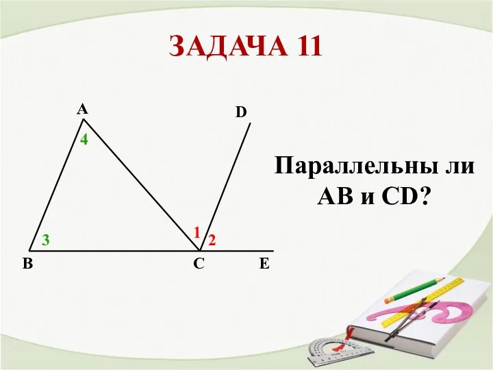 ЗАДАЧА 11 4 1 2 3 A B C D E Параллельны ли AB и CD?