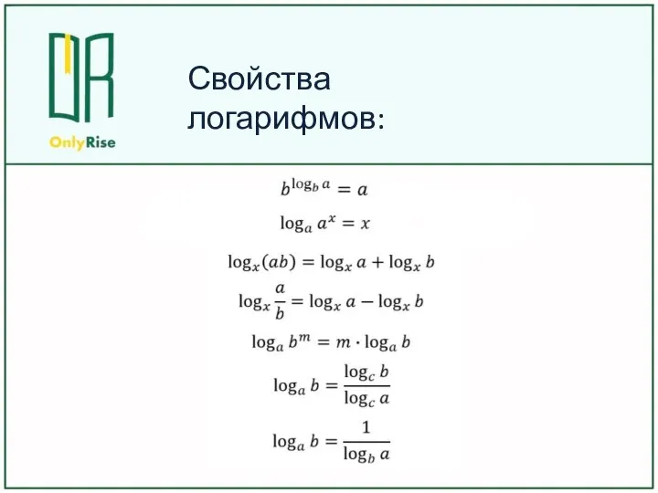 Свойства логарифмов: