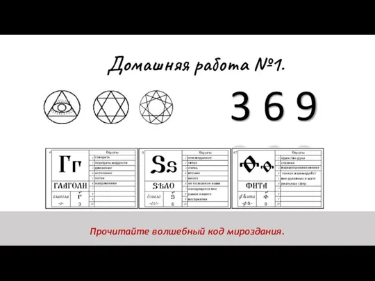 Домашняя работа №1. Прочитайте волшебный код мироздания. 3 6 9