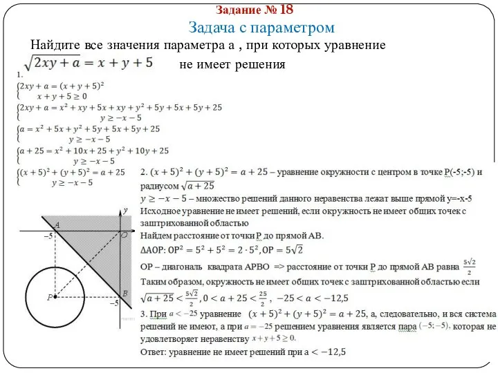 Задание № 18 Задача с параметром Найдите все значения параметра а